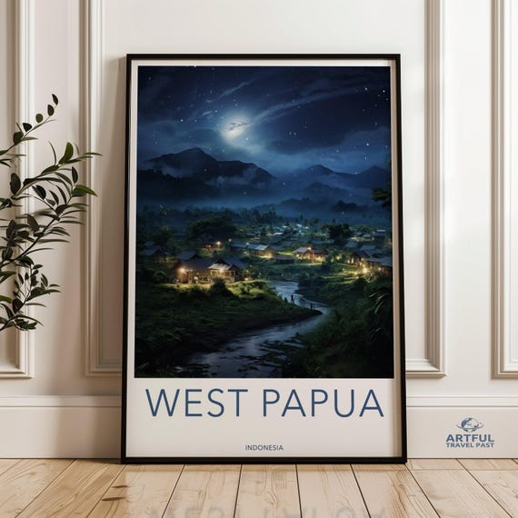 West Papua Wall Art Night Sky Village Landscape Indonesian Cultural Decor Historical Context Artwork Scenic Nature Print