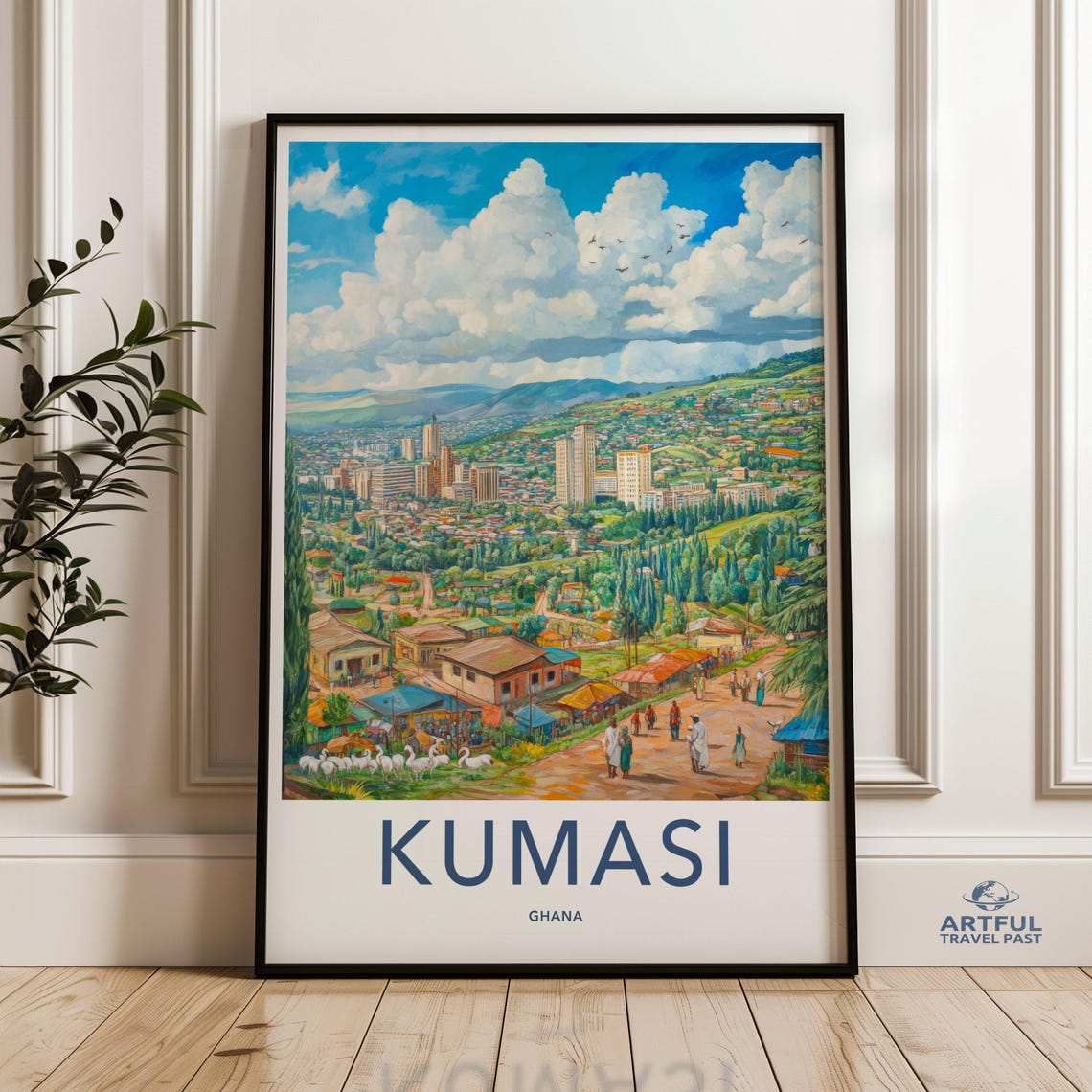 Kumasi Ghana Bustling Market Hillside Cityscape Travel Poster