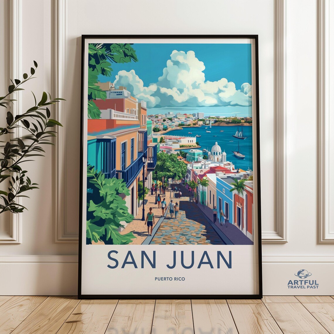 San Juan Puerto Rico Colorful Old Town Harbor Street Travel Poster