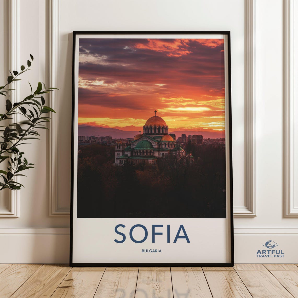 Sofia Bulgaria Cathedral Golden Dome Dramatic Sunset Sky Art Poster