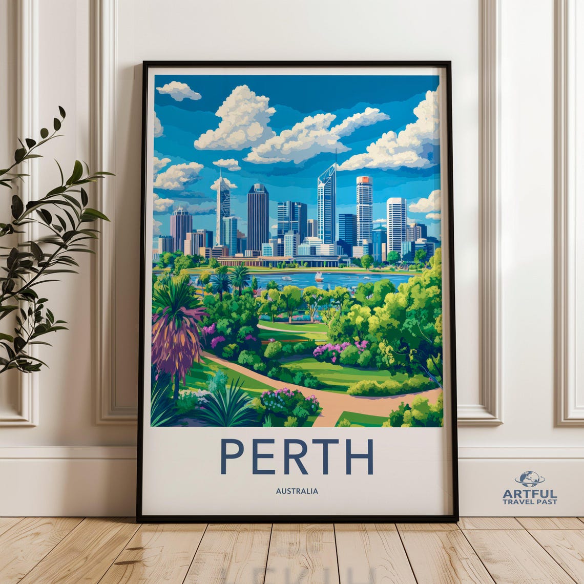 Perth Australia Skyline River Gardens Bright Blue Sky Poster