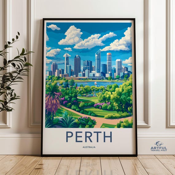 Perth Skyline Wall Art Cityscape Poster Australia Colorful Urban Landscape Print City Decor Modern Home Artwork