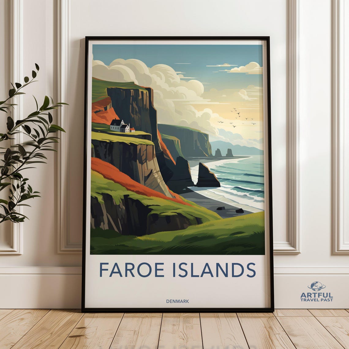 Faroe Islands Denmark Dramatic Sea Cliffs Coastal Travel Poster