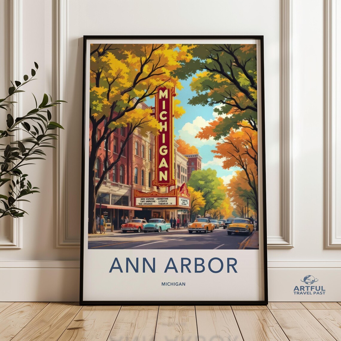 Vintage Ann Arbor Travel Poster, Mid-Century Modern