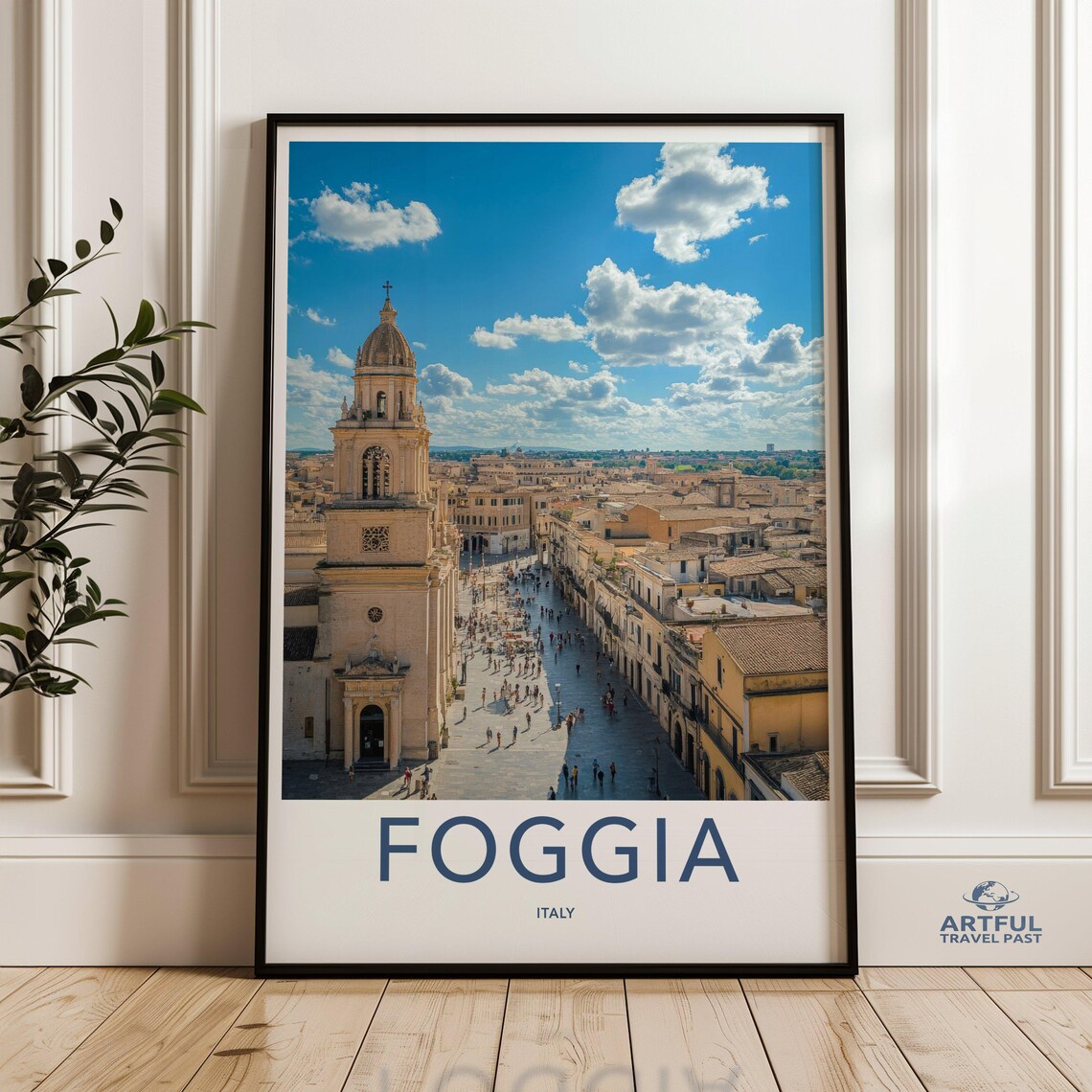 Foggia Italy Aerial Cityscape Cathedral Tower Daytime Travel Poster