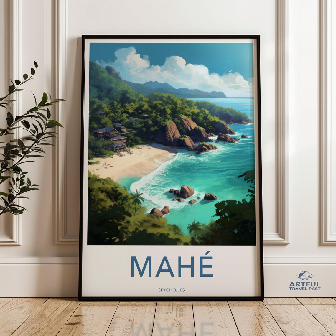 Mahe Seychelles Travel Poster Tropical Beach Turquoise Paradise Art