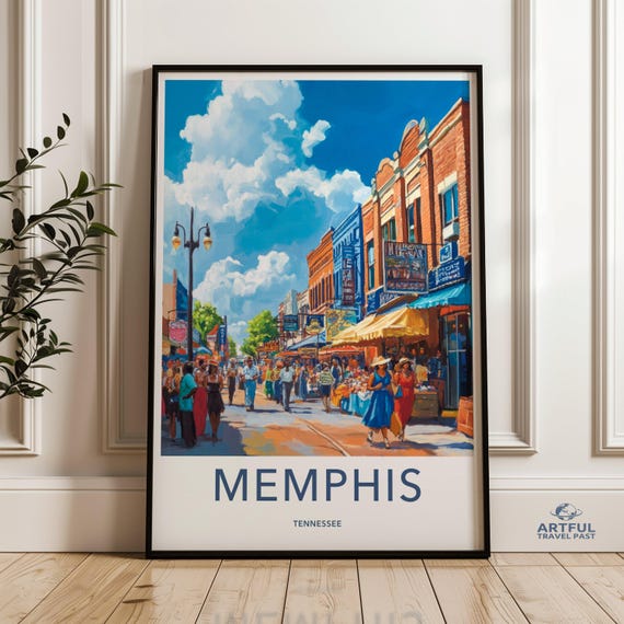 Vibrant Memphis Street Scene Wall Art Colorful Cityscape Poster Historic Downtown Vivid Print Tennessee Decor