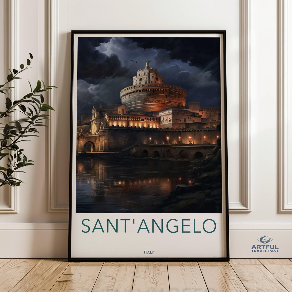Sant Angelo Castle Rome Night Poster Historic Italian Landmark Italy