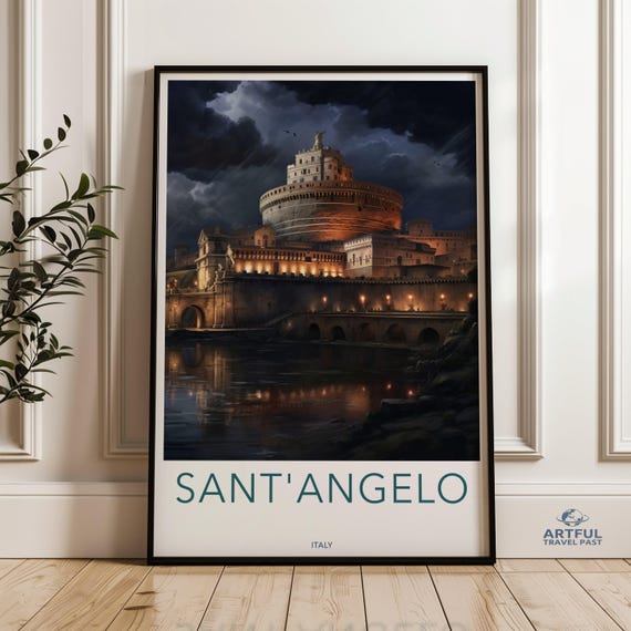 Santangelo Wall Art Historic Italian Landmark Print European Architecture Decor Medieval Fortress Artwork Rome Cityscape