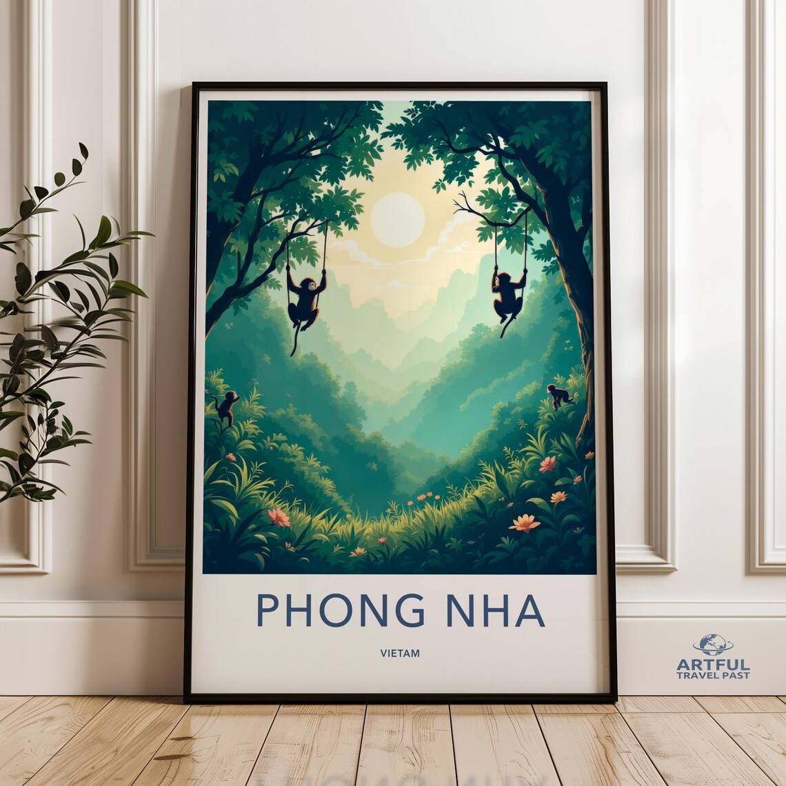 Phong Nha Vietnam Jungle Monkeys Illustrated Travel Art Poster