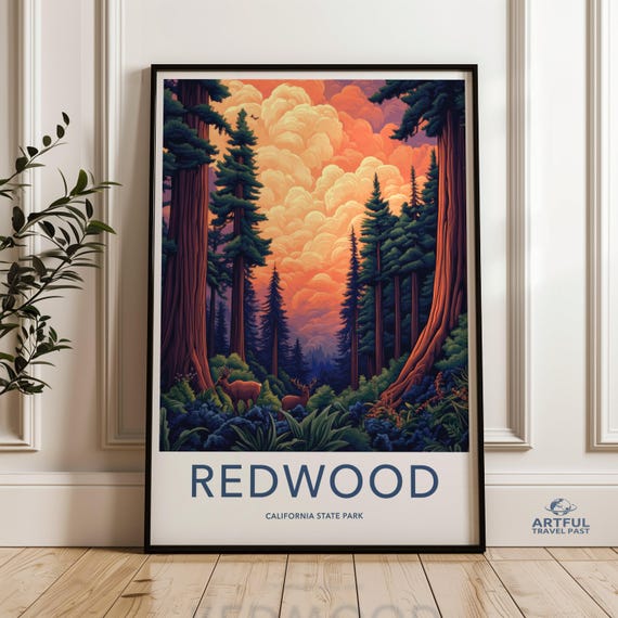 Redwood Wall Art Print State Park Artwork Nature Decor Scenic Forest Landscape Home And Office Decoration