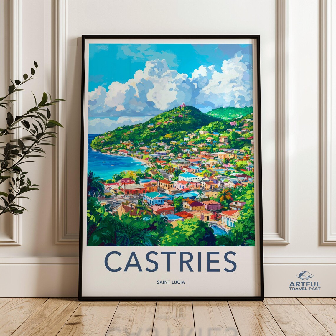 Castries Saint Lucia Travel Poster, Caribbean Cityscape