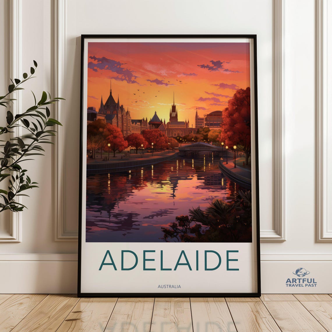 Adelaide Australia Sunset Wall Art Cityscape Poster Architectural Print River View Decor Modern Home Decoration Vibrant Artwork