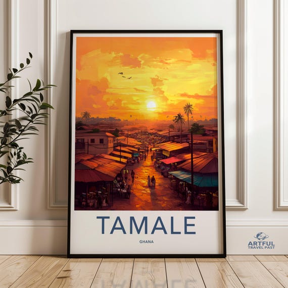 Tamale Ghana Wall Art Print Sunset Market Scene Poster African Cityscape Artwork Vibrant Home Decor Travel Memory Keepsake