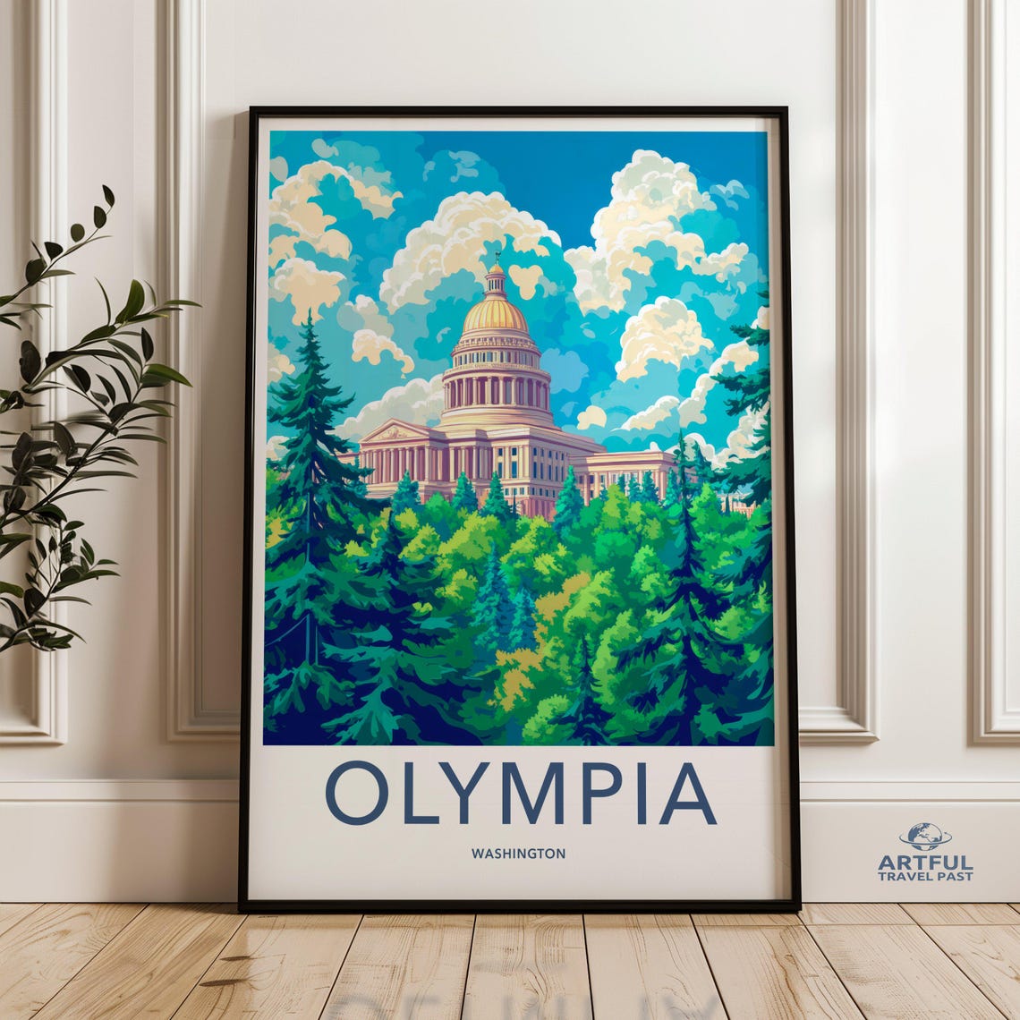 Olympia Washington Capitol Building Evergreen Travel Poster Scenic