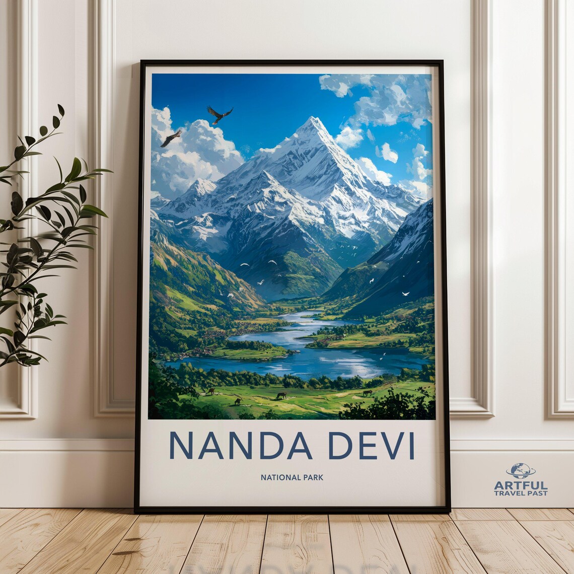 Nanda Devi National Park Alpine Lake Vintage Mountain Travel Poster