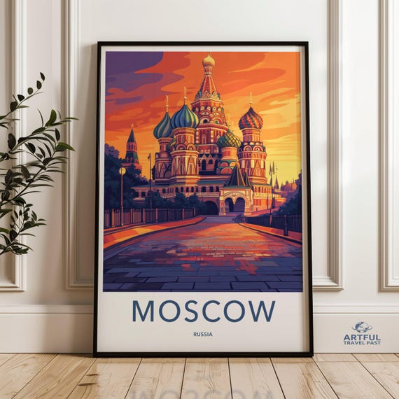 Moscow Wall Art Sunset Cityscape Print Architectural Artwork Beautiful Landmark Poster Vibrant Urban Scenes