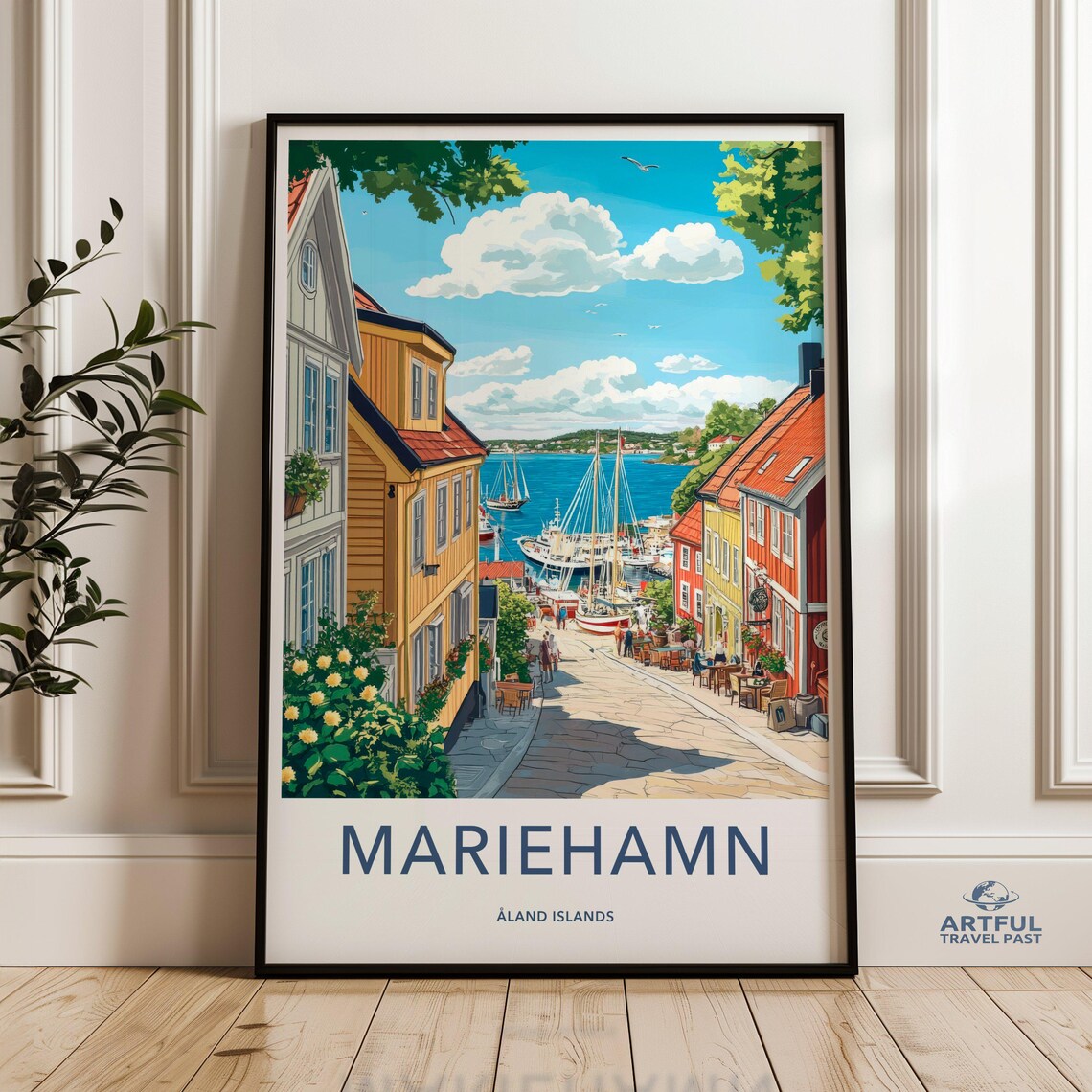 Mariehamn Aland Islands Sunny Coastal Harbor Town Travel Poster