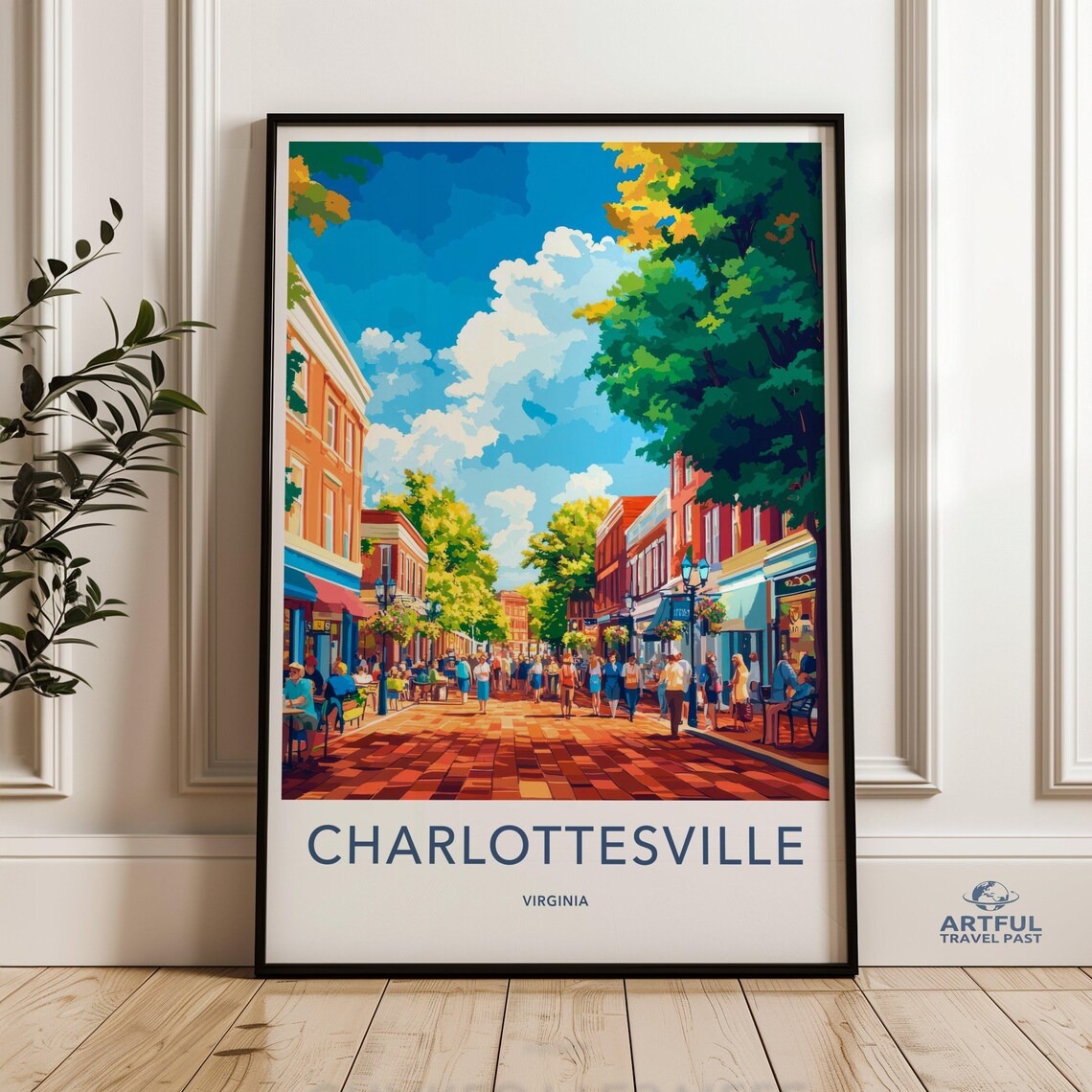 Charlottesville Virginia Brick Street Cafe Scene Travel Poster