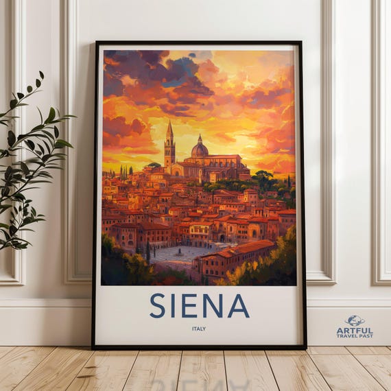 Siena Wall Art Italy Sunset Print Cityscape Poster Italian Landscape Painting European Travel Decor Home Office Artwork