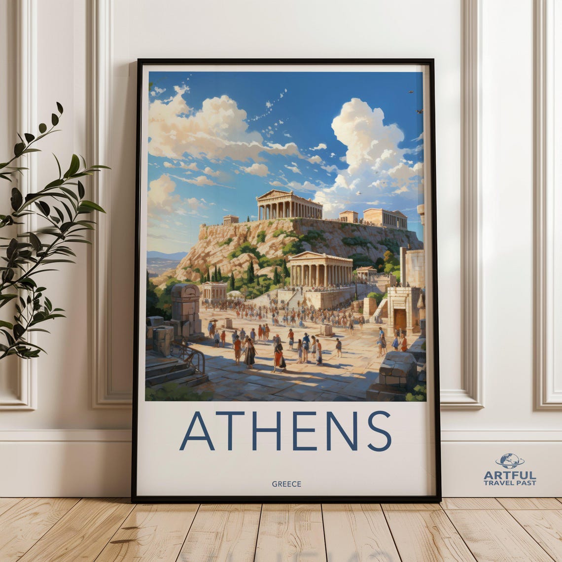 Athens Greece Acropolis Parthenon Plaza Vintage Travel Poster
