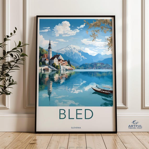 Bled Slovenia Wall Art Scenic Lake Poster Travel Illustration European Landscape Artwork For Home Decor Vacation Souvenir