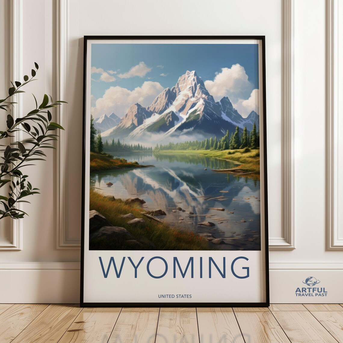 Wyoming United States Snowy Peaks Mirror Lake Vintage Travel Poster