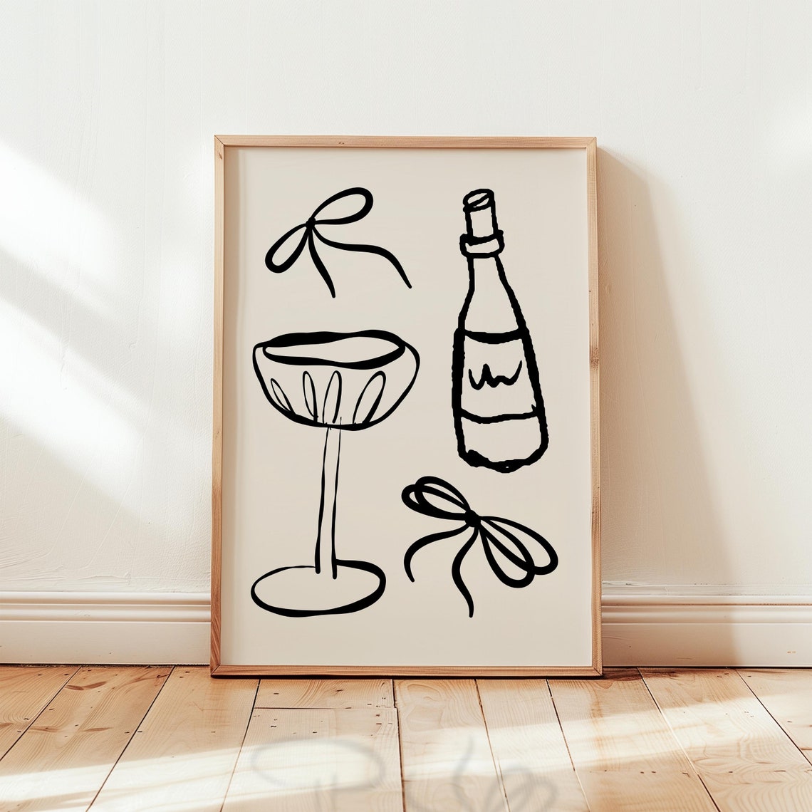 Trendy Minimalist Black Coquette Cocktail Bar Cart Line Art Poster - Image 2