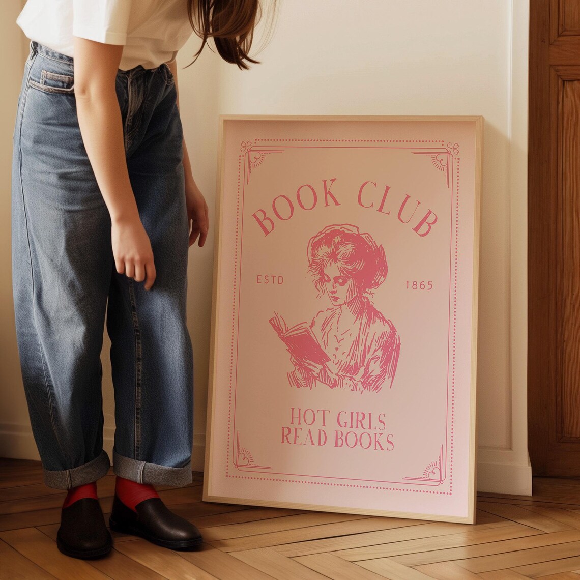 Book Club Art Print Vintage Reading Poster Retro Book Club Print Trendy Dorm Room Decor Cute Quote Print Girly Wall Art Art Pink - Image 2