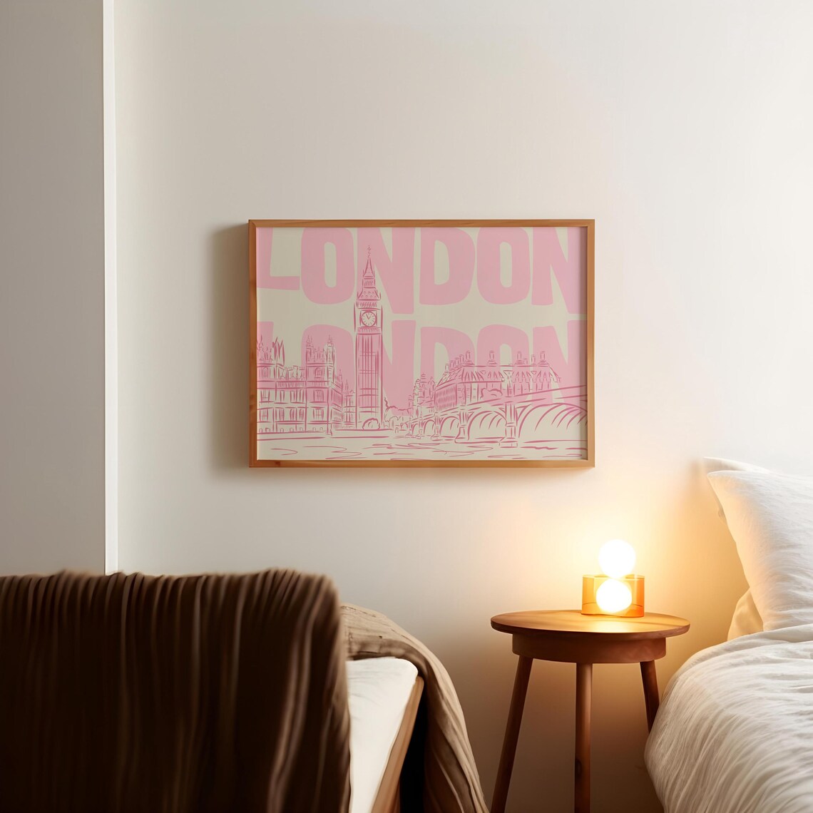London Pink Skyline, Minimalist Travel Poster