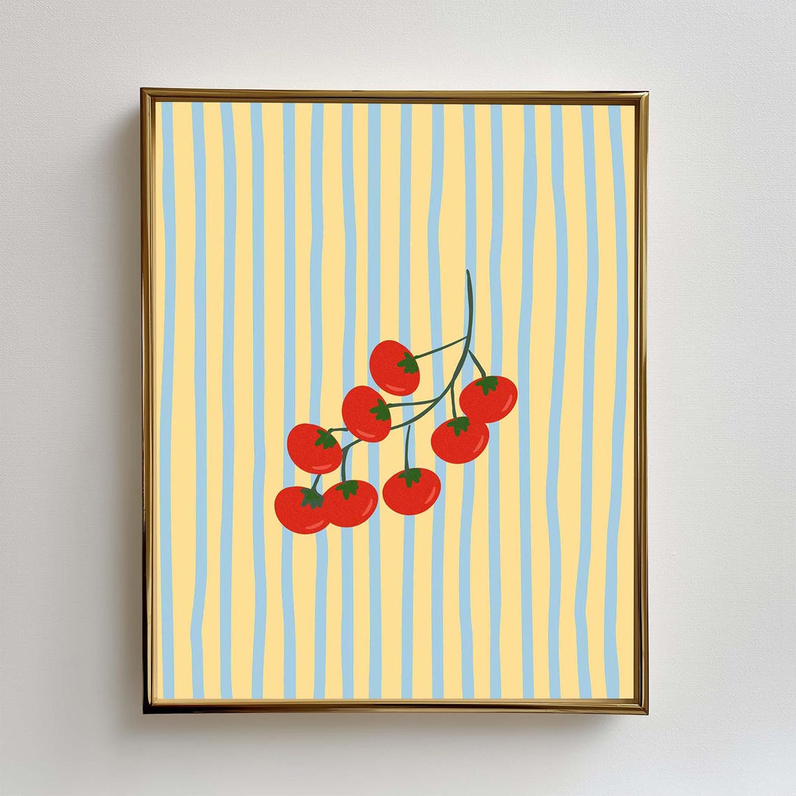 Tomato Wall Art Print Modern Kitchen Yellow And Blue Poster For Dining Room Fun Food Illustration Striped Instant