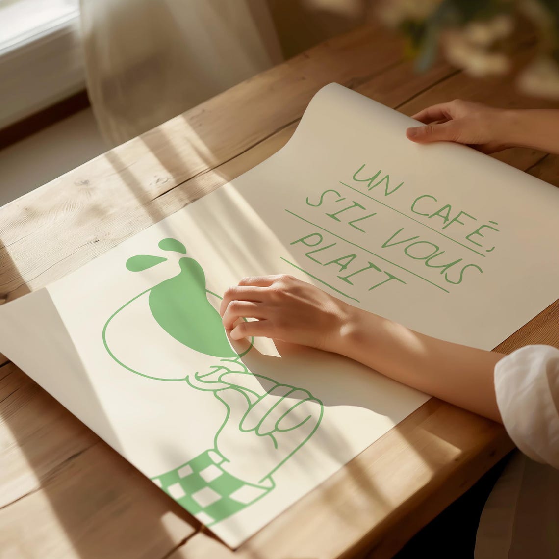 Un Cafe Sil Vous Plait Green French Coffee Cup Parisian Wall Poster - Image 2