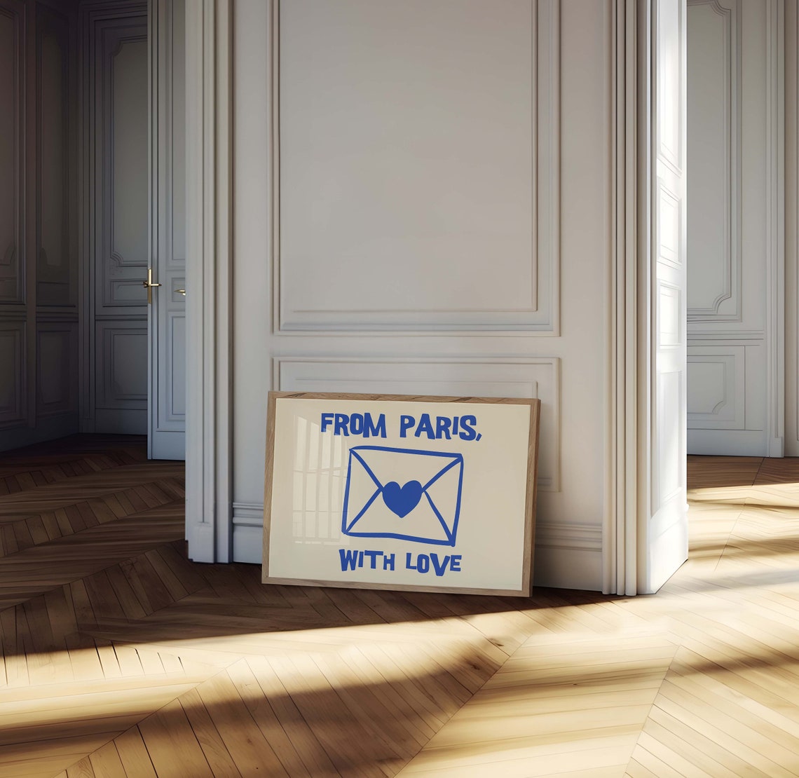From Paris With Love Blue Envelope Heart French Romantic Art Poster - Image 3