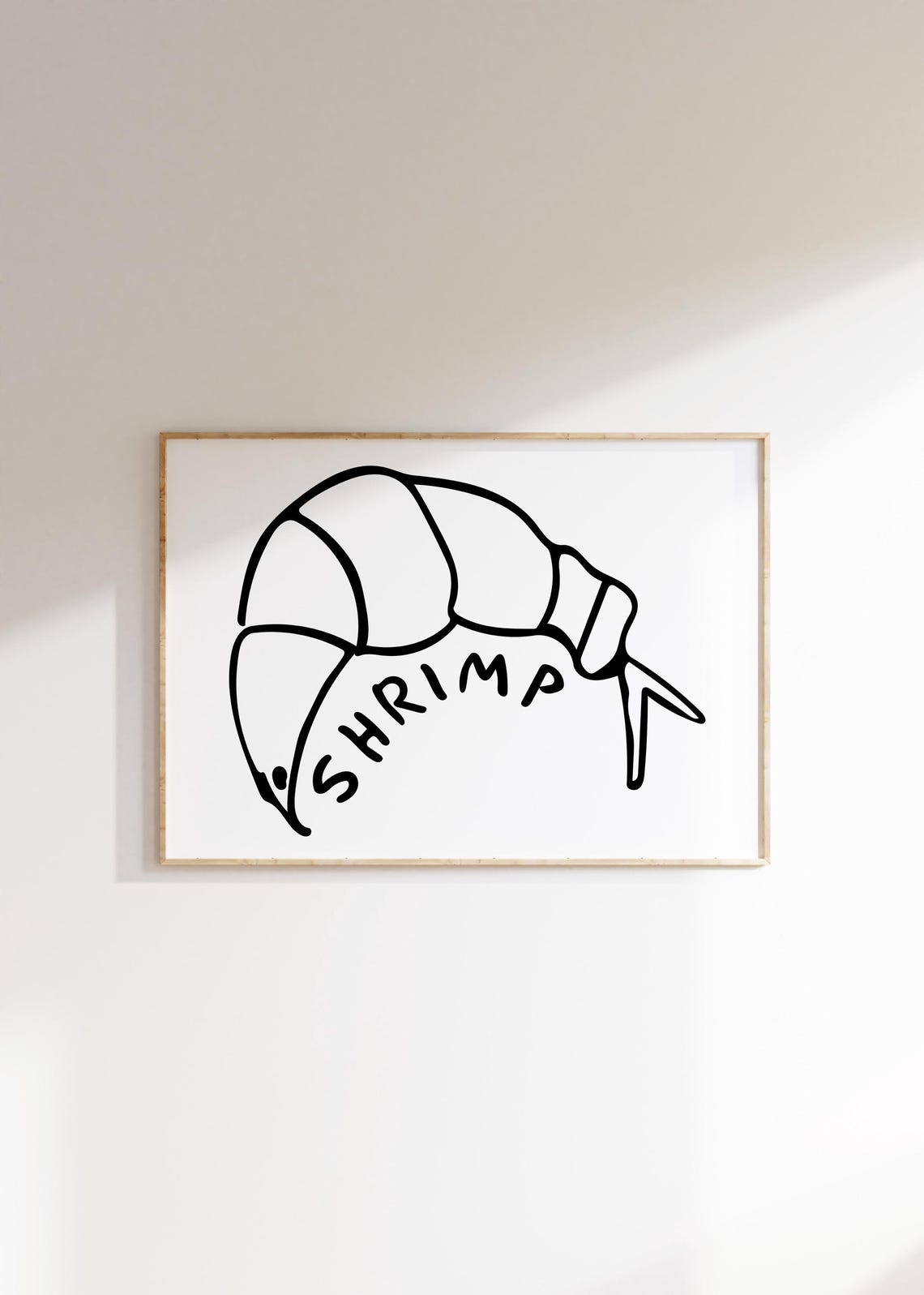 Shrimp Line Art Bold Black Horizontal Minimalist Kitchen Food Poster - Image 2