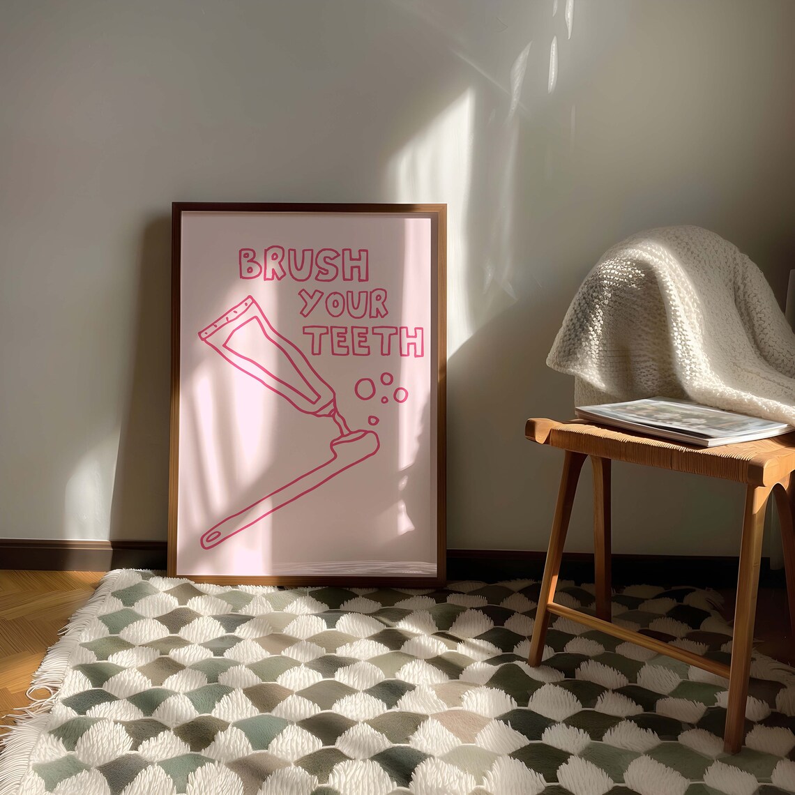 Brush Your Teeth Retro Typography Bathroom Art Print - Image 4