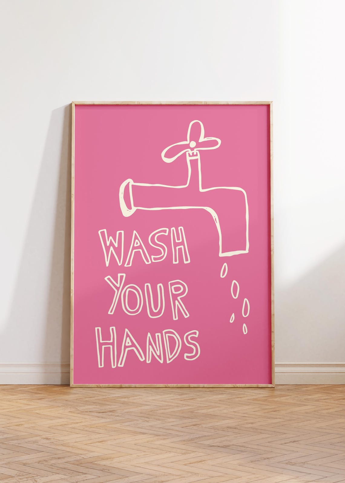 Pink Bathroom Wall Art Funny Wash Your Hands Doodle Print