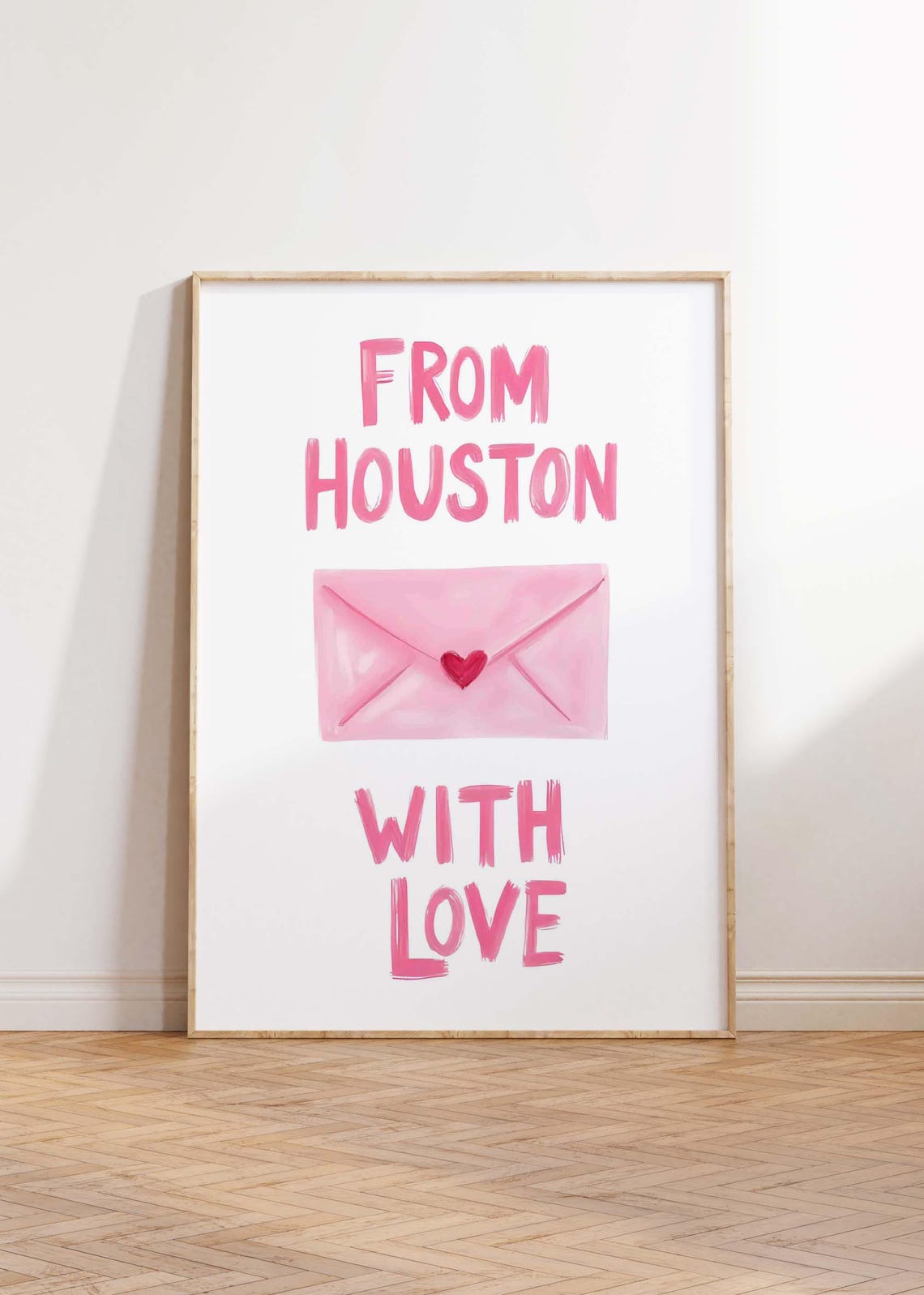 From Houston With Love Pink Envelope City Typography Wall Art