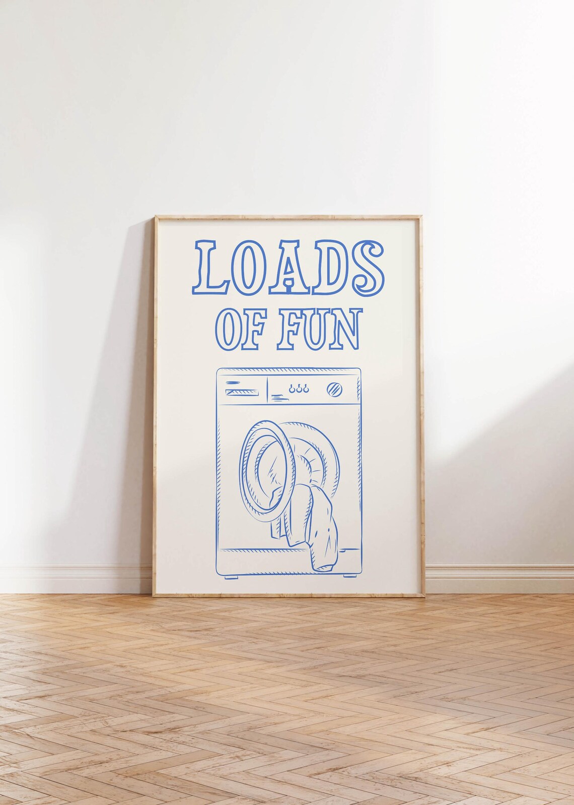 Loads Of Fun Blue Washing Machine Line Art Funny Laundry Room Poster - Image 2