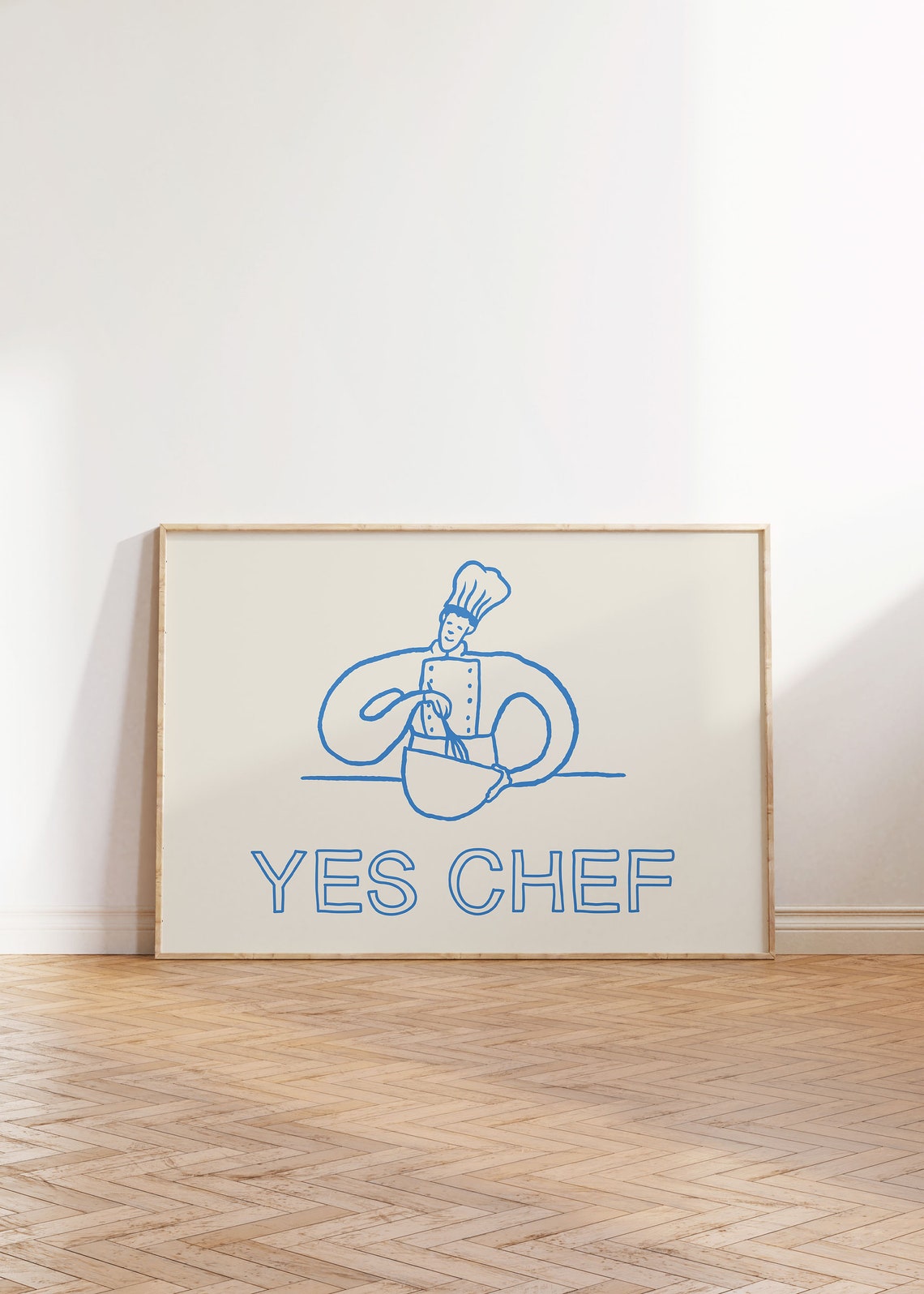 Yes Chef Blue Chef Cooking Line Art French Kitchen Quote Poster - Image 5