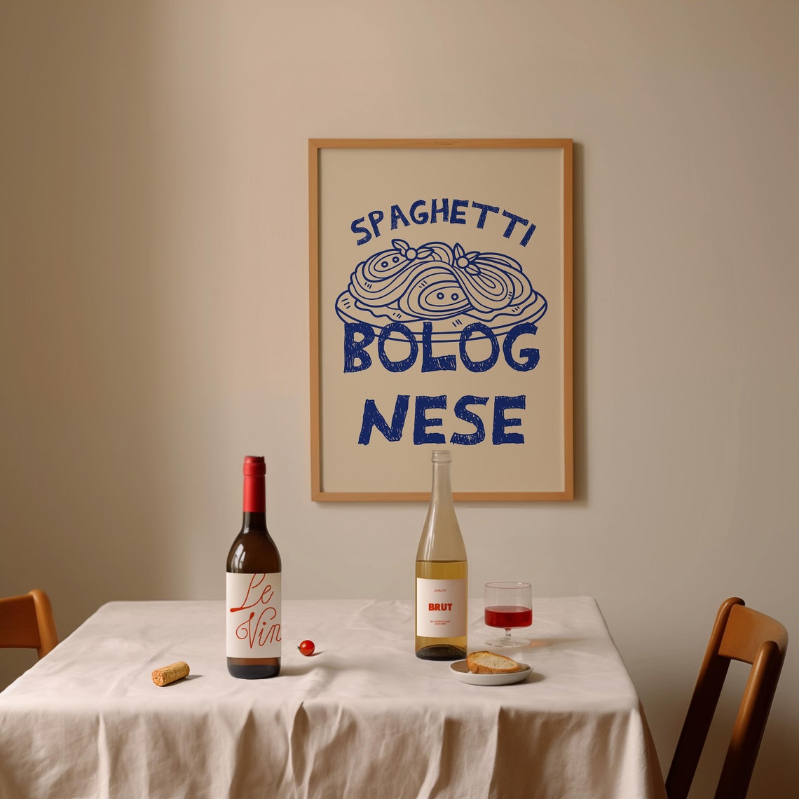 Spaghetti Bolognese Blue Line Art Italian Pasta Kitchen Poster - Image 2