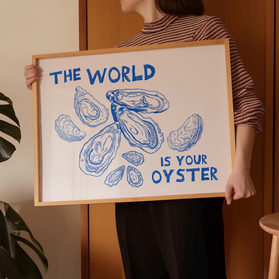 The World Is Your Oyster Blue Shells Coastal Kitchen Quote Poster - Image 4