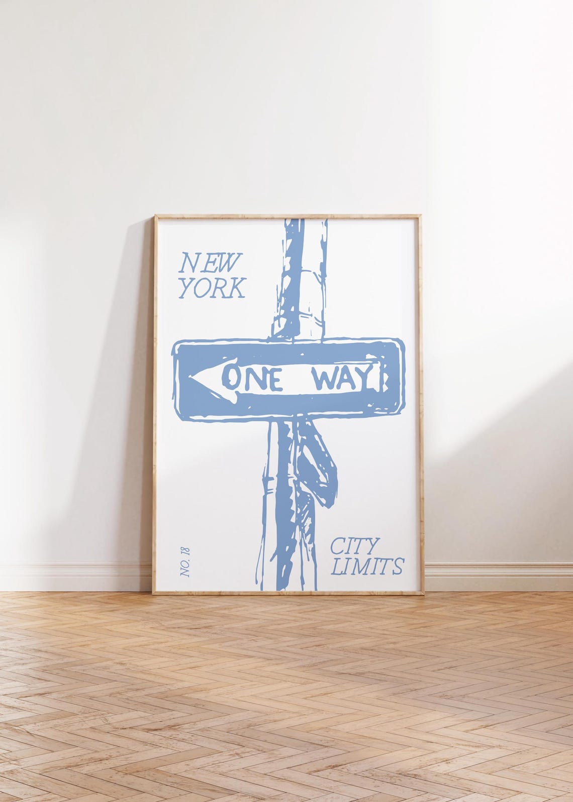 New York One Way Street Sign Retro Blue Minimalist Wall Poster - Image 3