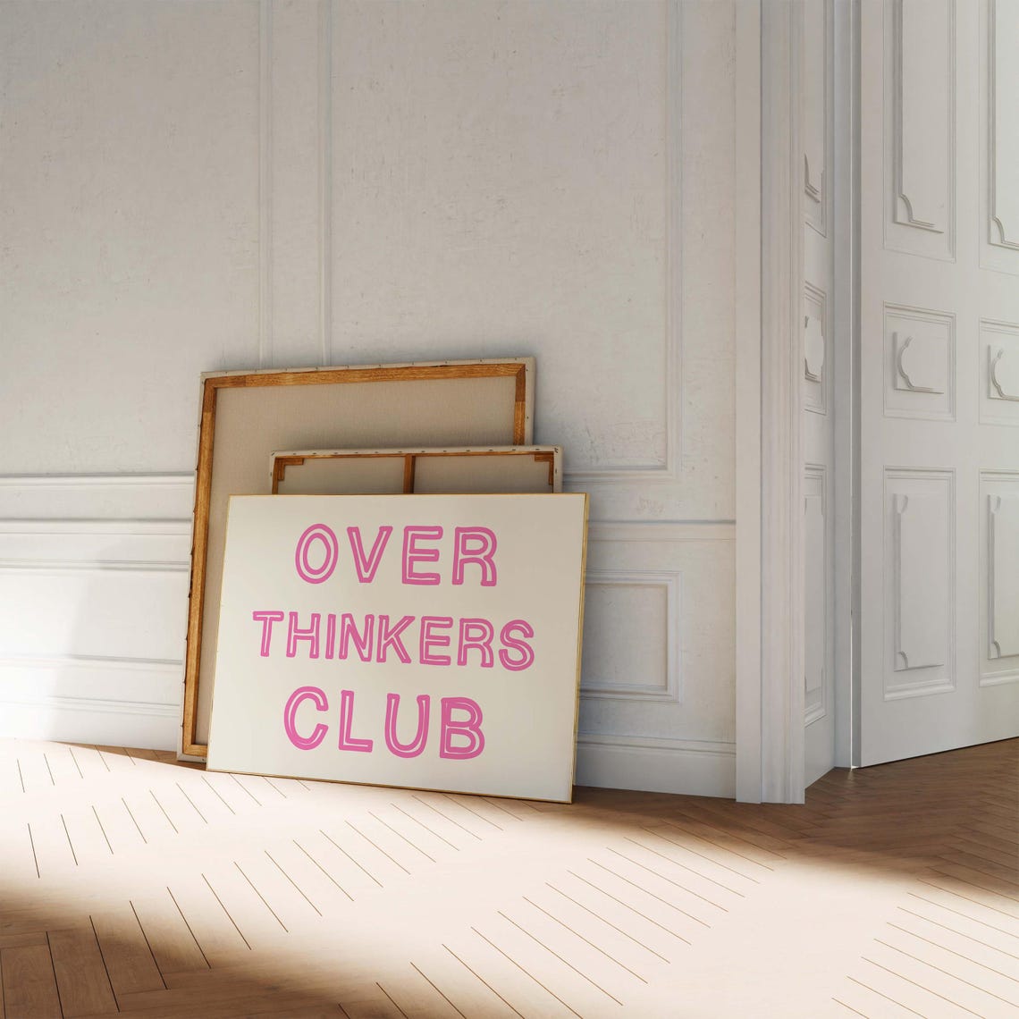 Funny Over Thinkers Club Pink Hand Lettered Retro Quote Wall Art - Image 3