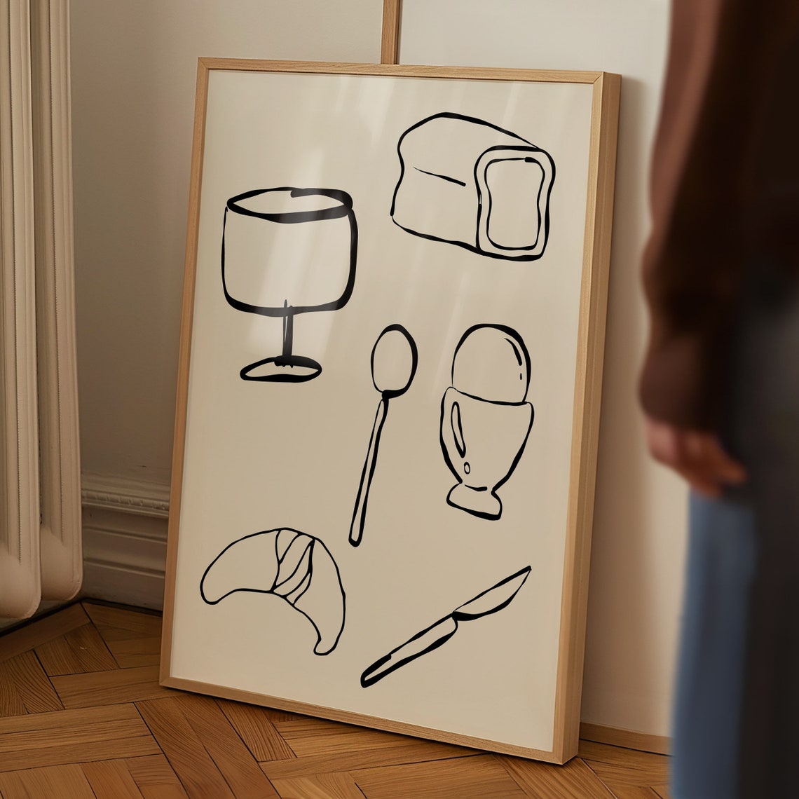 Black Ink Breakfast Sketch Croissant Coffee Art Kitchen Poster - Image 5