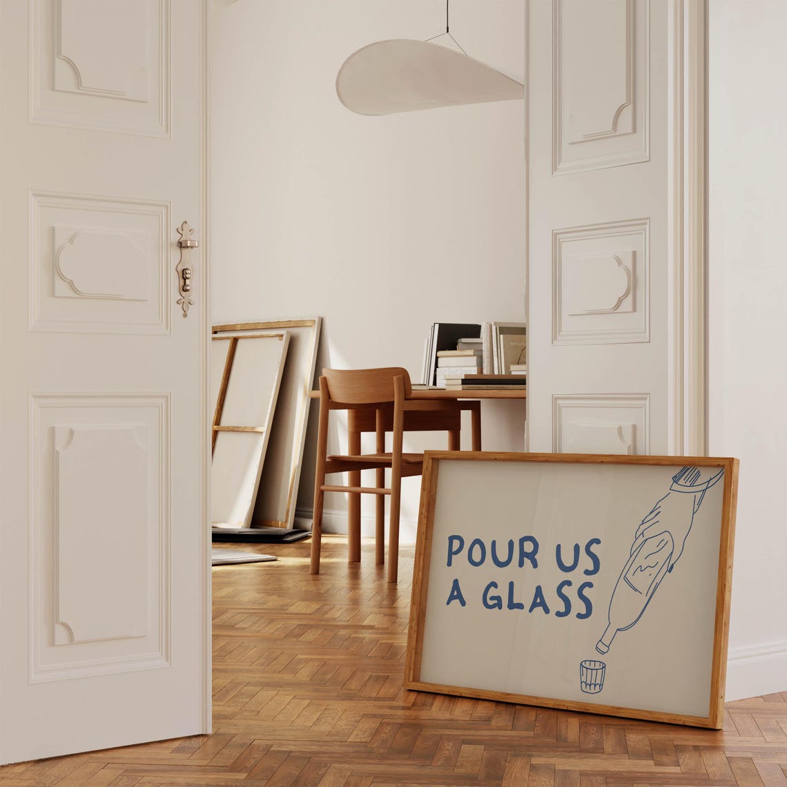 Pour Us A Glass Funny Wine Hand Drawn Kitchen Bar Quote Poster - Image 3