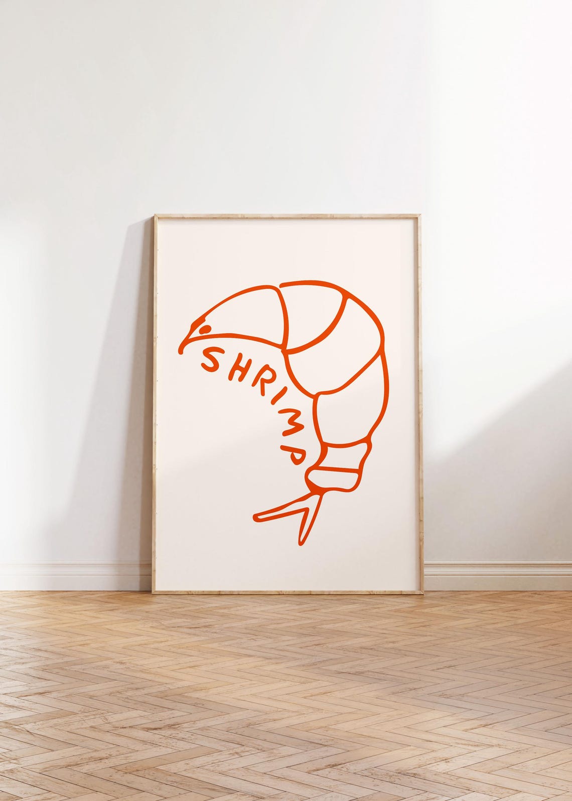 Shrimp Minimalist Orange Line Art Seafood Kitchen Decor Poster - Image 2