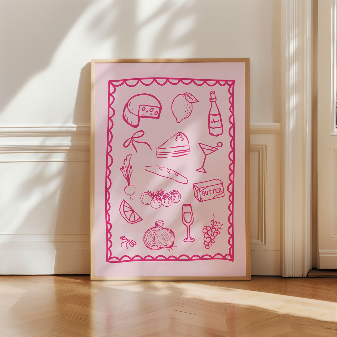 Pink Kitchen Food Icons Cheese Bread Butter Art Kitchen Decor Poster - Image 4