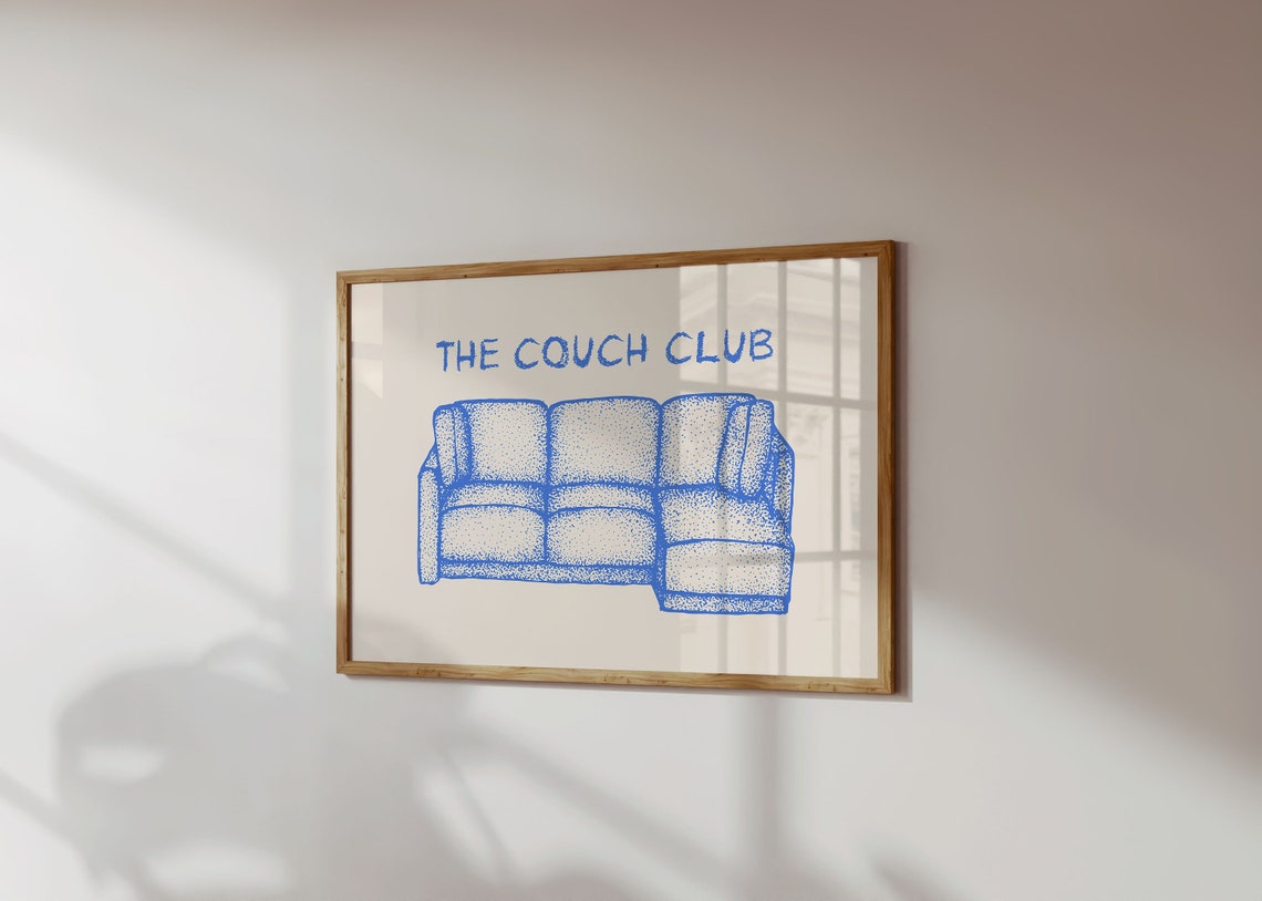 The Couch Club Blue Sectional Sofa Stipple Horizontal Art Poster - Image 2