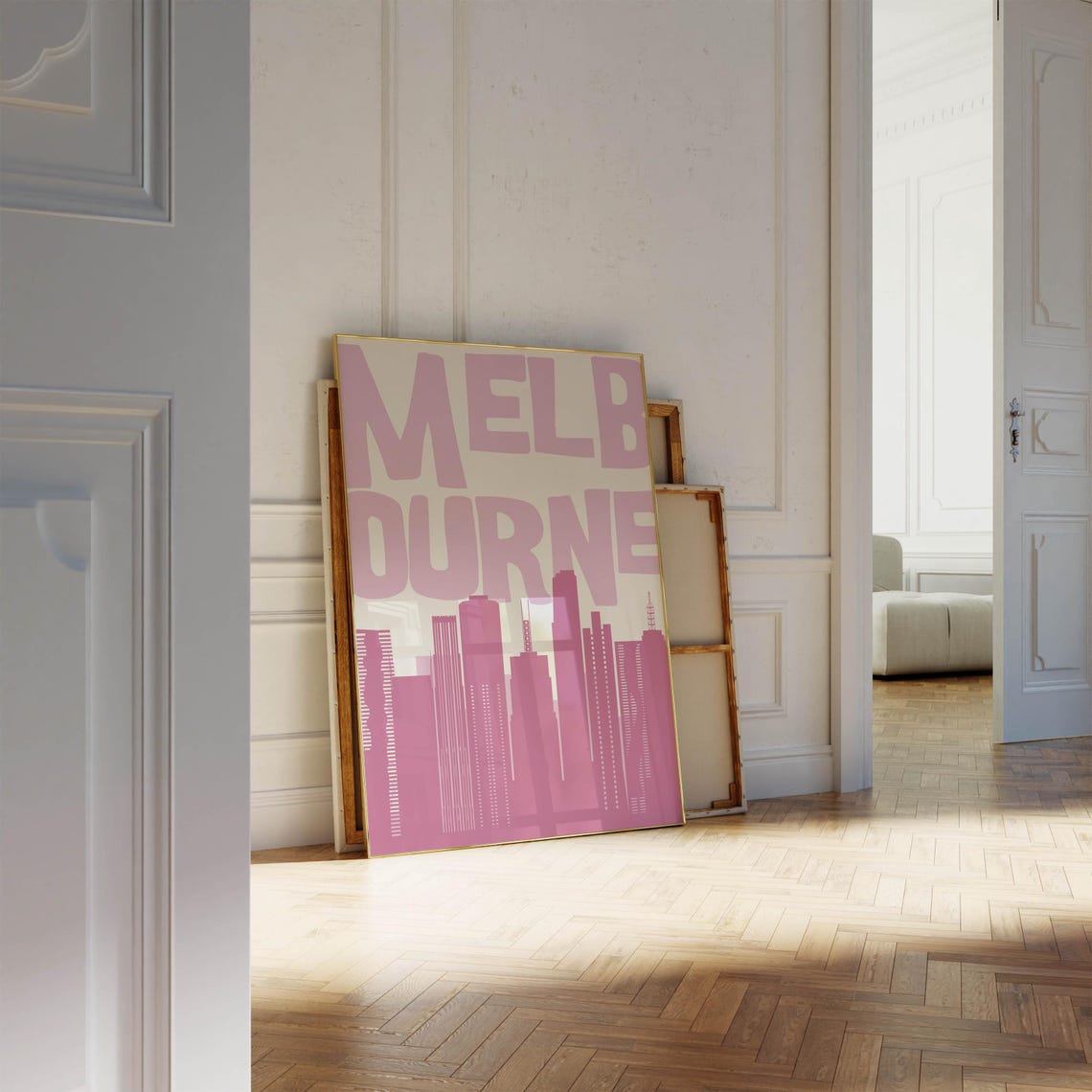 Melbourne Pink Magenta Skyline Bold Typography Travel Poster - Image 3