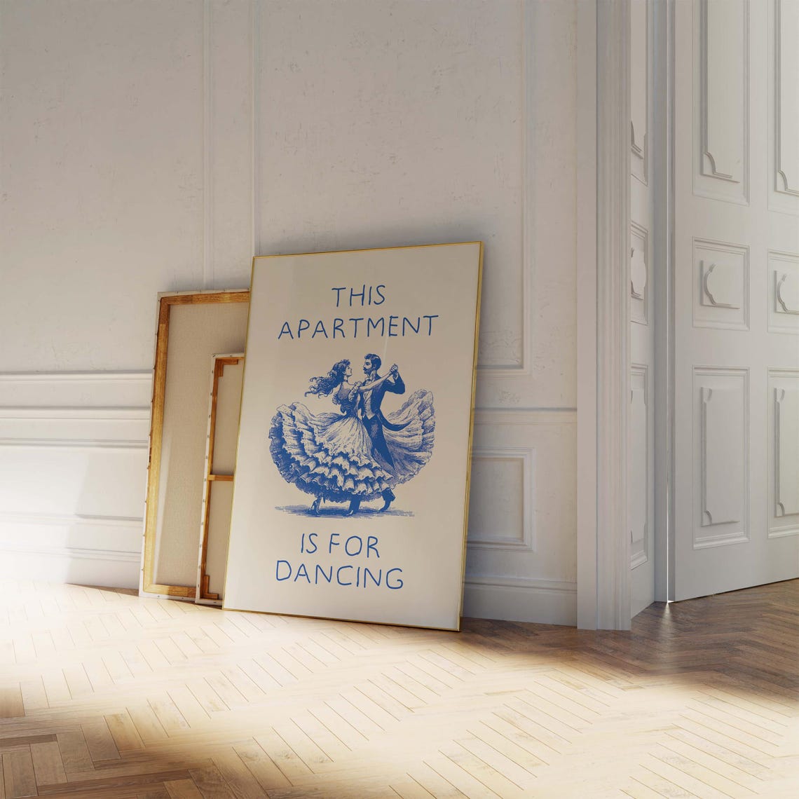 This Apartment Is for Dancing Vintage Dance Couple Blue Ink Poster - Image 3
